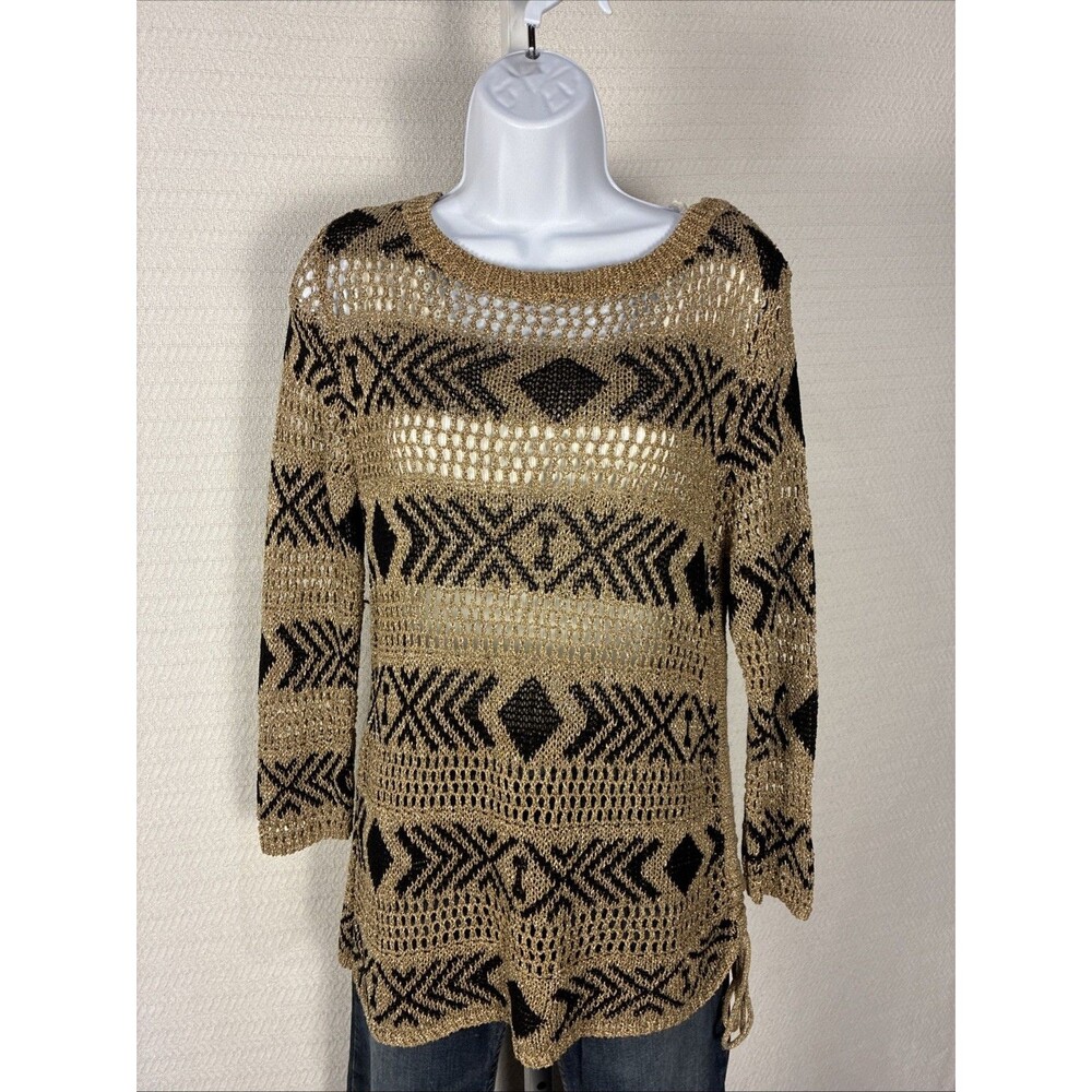 Ruby Road Black/gold Chevron Pattern Light Weight Peekaboo CrochetDrawstring (S)